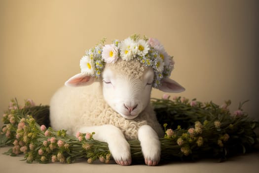 Baby lamb with flower crown