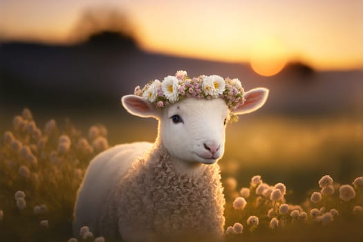Baby lamb with flower crown
