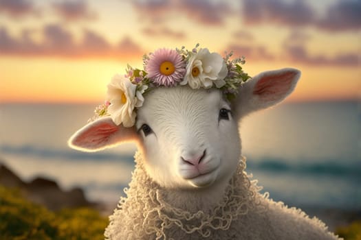 Baby lamb with flower crown