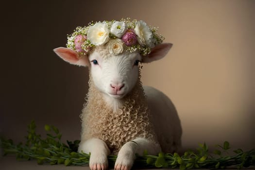 Baby lamb with flower crown