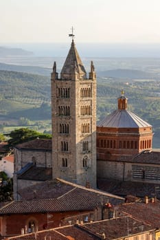 Massa Marittima old town and San Cerbone Duomo cathedral. Tuscany, Italy.