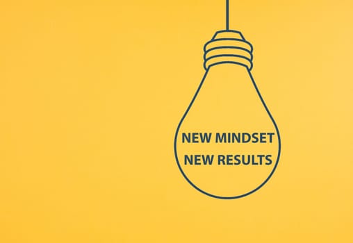 New mindset new results is standing in the light bulb, coaching strategy, optimistic and positive thinking, successful lifestyle