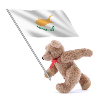 A Cyprus flag being carried by a cute teddy bear