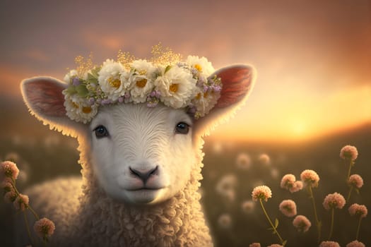 Baby lamb with flower crown