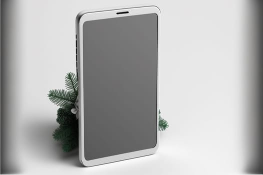 Christmas branch and smartphone, social media, marketing, advertising, online shopping concept