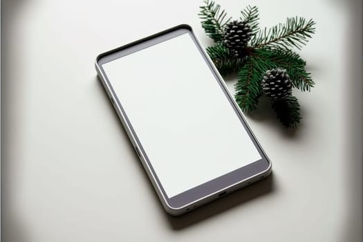 Christmas branch and smartphone, social media, marketing, advertising, online shopping concept
