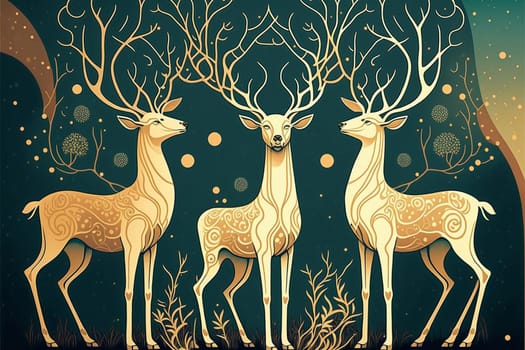 Art nouveau background with reindeers