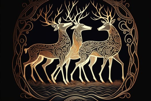 Art nouveau background with reindeers
