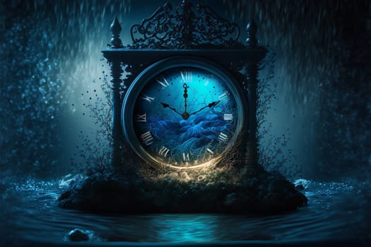 Vintage clock in fairy tale ambiance. Lost time concept
