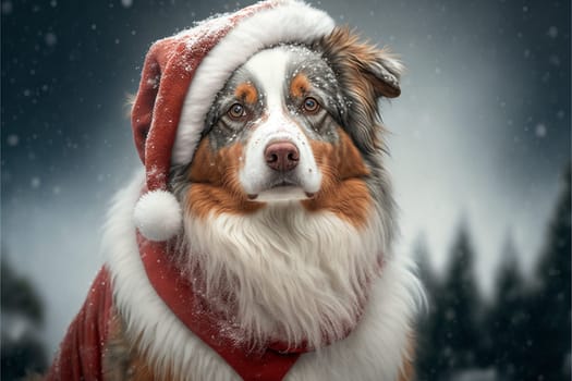 Christmas australian shepherd, holiday concept