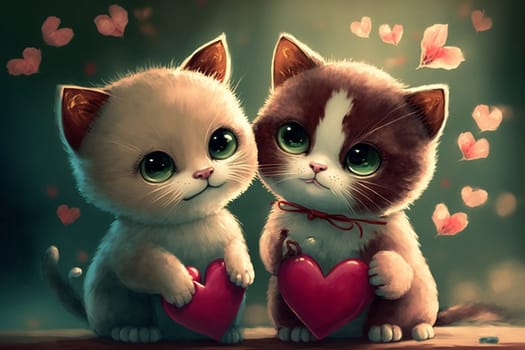 Cute Valentine card with cats in love.