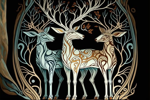 Art nouveau background with reindeers