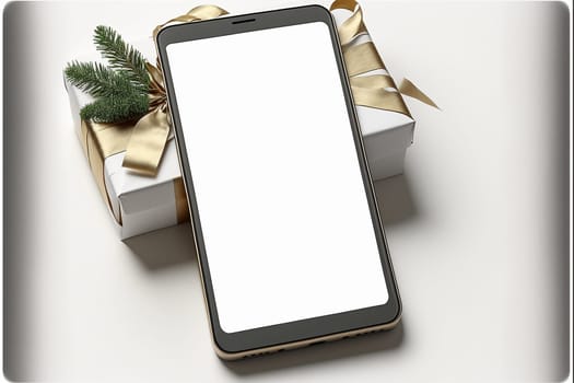 Christmas gift and smartphone, social media, marketing, advertising, online shopping concept