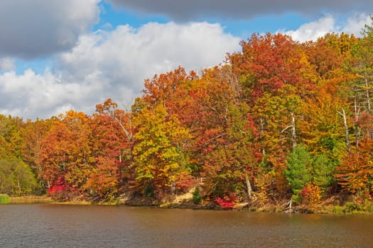 Vibrant Fall Colors on An Autumn Day on Strahl Lake in Brown County State Park in Indiana