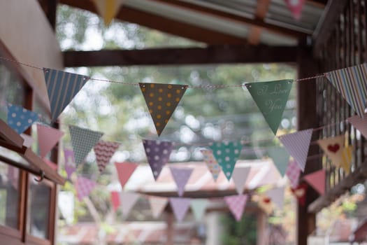 Color flags decorated in coffee shop, stock photo