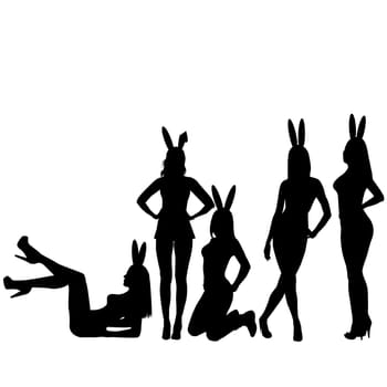 Black silhouettes of sexy girls with bunny ears