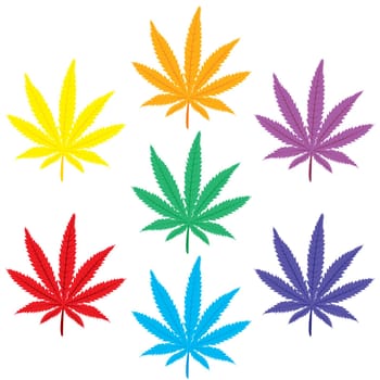 Marijuana leaf colored in all colors of the rainbow.