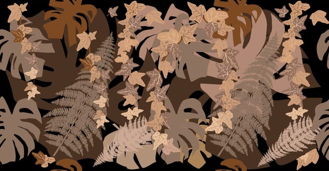 Tropical leaves seamless pattern in brown color
