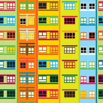 Urban  residential building seamless pattern with colored facade full of windows