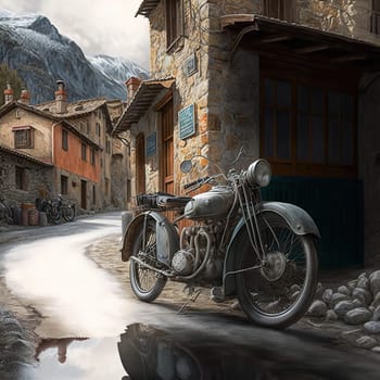 This painting depicts the most popular motorized vehicle in Andorra, bikes and motorcycles. They are often used for exploring pedestrian paths and mountain trails. The image is generated with the use of an AI, which allows for a unique interpretation of this traditional Andorran way of transportation. The vibrant colors and intricate details showcase the rugged beauty of Andorran landscape and the passion for adventure of its people.