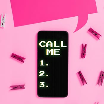 Conceptual display Call Me, Internet Concept Asking for communication by telephone to talk about something
