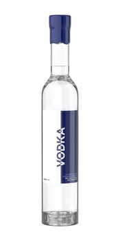 Vodka bottle on white background, front view