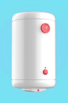 White simple electric water heater on blue background