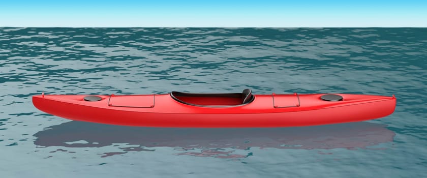 Red kayak on water, side view