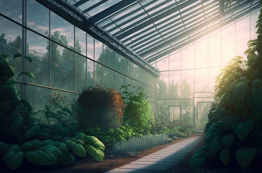 Vegetables in a commercial greenhouse. Generative AI