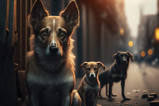 Stray dogs on the street looking sad. Generative AI