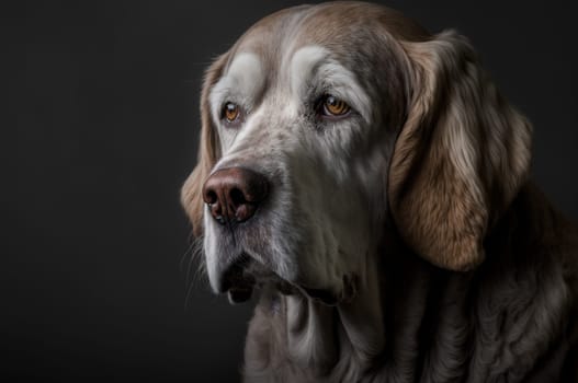 Old sad looking senior hunting dog. Generative AI