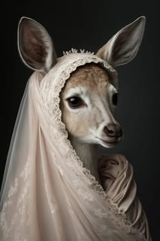 Deer wearing a veil against dark background. Generative AI