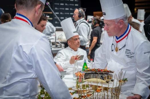 Lyon  Rhone Alpes Auvergne  France  january 22  2023 : BOCUSE D'OR Lyon Eurexpo Sirha event 2023. The famous french chef Christian Tetedoie. He is the jury commitee member