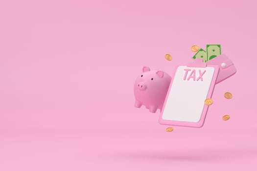 Tax Day Reminder Concept. Businessman submit tax by online concept, online tax payment and report. Business income. 3d illustration.
