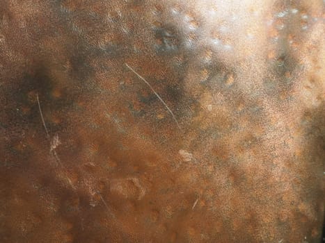 Metal bronze textured plate. Bronze or copper polished surface with dents, scratches and indentations. Metal texture.