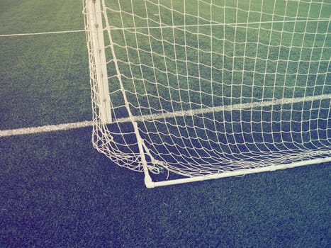 Soccer Goal Net with Grass Background. Football field markings and stripes.