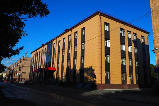 Petrozavodsk, Republic of Karelia, Russia August 3, 2022. Facade of the building, Gyulling embankment, 13. Justices of the peace. Judicial section of the Prionezhsky and Petrozavodsk city districts