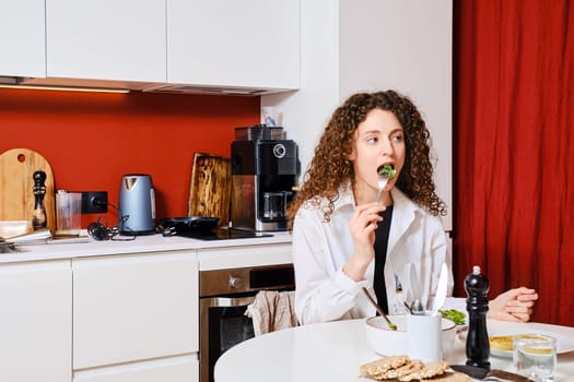 Woman eating healthy homemade food