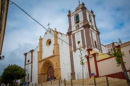 Silves, Portugal, September 2022: Low angle view on the Cathedral of Silves in Algarve, Portugal