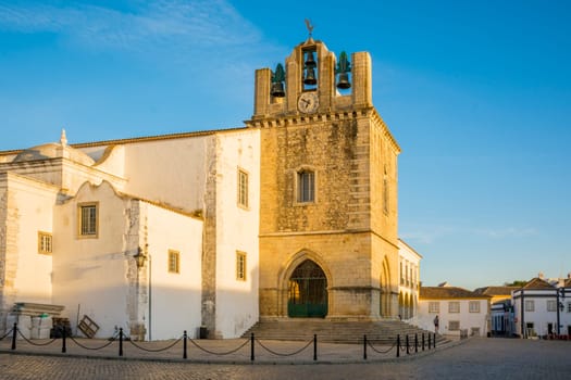 Faro, Portugal, September 2022: View on Faro Cathedral at Largo da Se in the old town.
