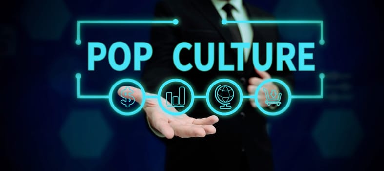 Handwriting text Pop Culture, Business showcase describes the lifestyle and tastes of the majority of mostly younger people