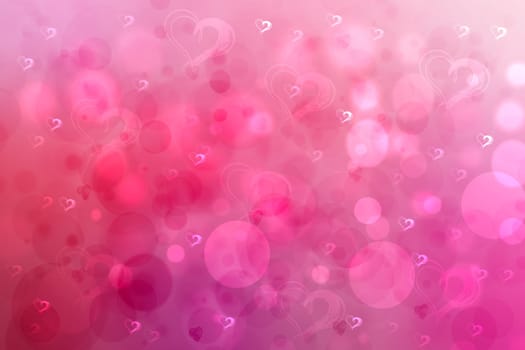 Abstract festive blur red pink magenta background with light pink hearts  love bokeh for wedding card or Valentine day.  Romantic textured backdrop with space for your design. Card concept.