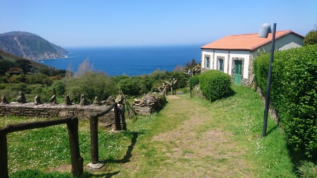 San Andres de Teixido, Galicia, Spain, May 2018: landscape and architecture view of this coastal city on the cliffs of the Atlantic ocean