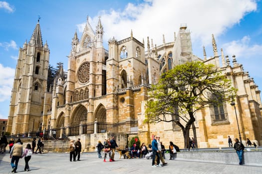 Leon, Spain, 05/2018: View on the cathedral of Leon, also called The House of Light or the Pulchra Leonina