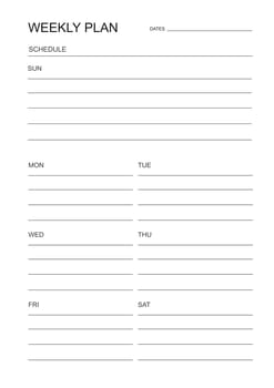 Weekly planner. Planner for every week. Schedule for week. Weekly calendar. Organizer for working five days. Business plan. weekly organizer. To do list. Empty cells of planner