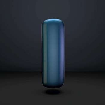 Dark blue shiny font Letter I 3D rendering illustration isolated on black background