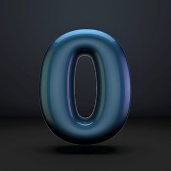 Dark blue shiny font Number 0 ZERO 3D rendering illustration isolated on black background