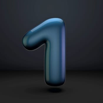 Dark blue shiny font Number 1 ONE 3D rendering illustration isolated on black background