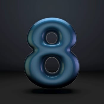 Dark blue shiny font Number 8 EIGHT 3D rendering illustration isolated on black background