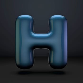 Dark blue shiny font Letter H 3D rendering illustration isolated on black background